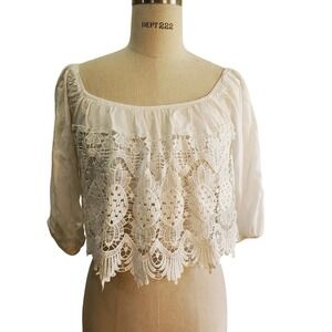 LA Hearts Lace Crop Top Off Shoulder Bohemian Festival White  Y2K Size S‎
